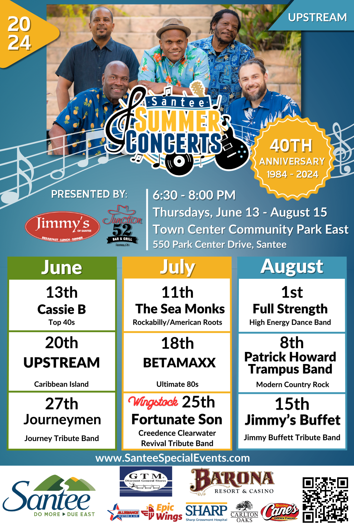 Santee Summer Concerts Lineup June 13 Cassie B, June 20 Upstream